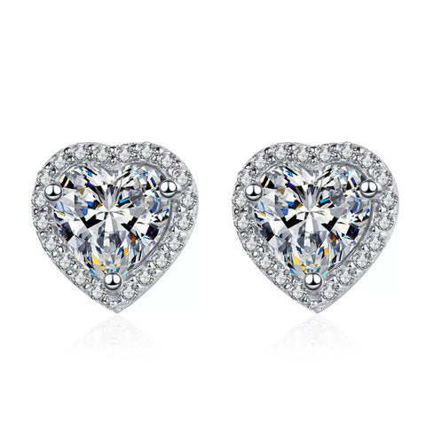 2 Carat 925 Sterling Silver Moissanite Heart Earrings