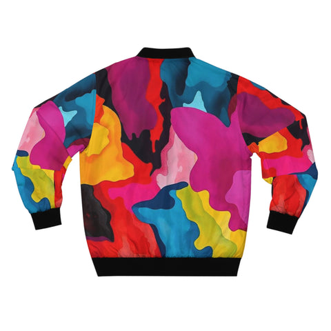 Colorful Abstract Paint Splash Bomber Jacket — Vibrant All-Over Print Men's Outerwear
