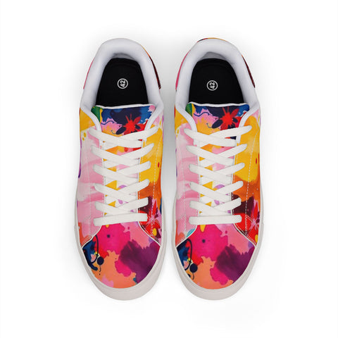 Color Splash Leather Sneakers — Men's Low-Top Abstract Paint Design