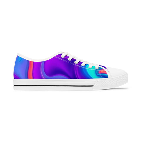 Women's Low Top Sneakers — Iridescent Purple Blue Swirl Casual Canvas Shoes