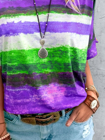 Contrast Round Neck Casual T-Shirt