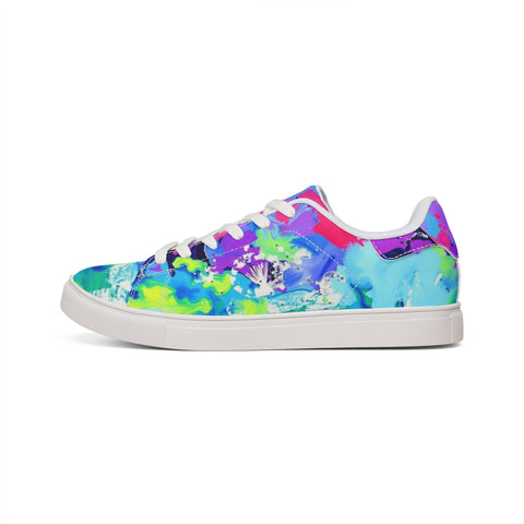 Abstract Neon Splash Leather Sneakers — Men's Low-Top Street Shoes