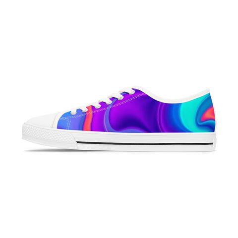 Women's Low Top Sneakers — Iridescent Purple Blue Swirl Casual Canvas Shoes