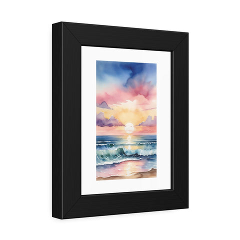 Sunset Ocean Watercolor Framed Poster — Beach Wall Art Print