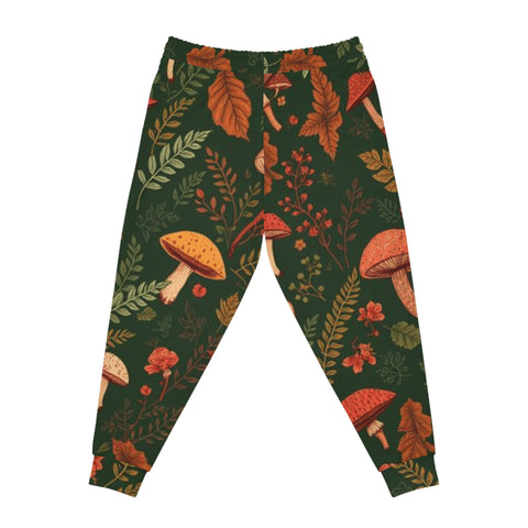 Autumn Mushroom Joggers — Forest Foliage Allover Print Athletic Pants