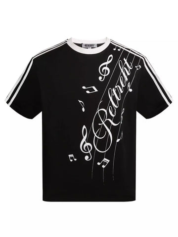 Men's Contrast Striped Music Print T-Shirt