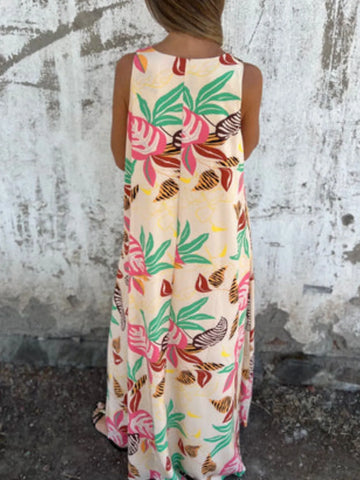 Full Size Printed V-Neck Sleeveless Dress Plus Size