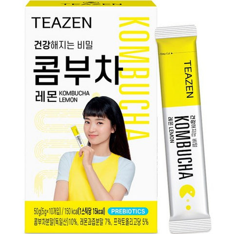 TEAZEN Kombucha Lemon (10 Sticks) – Sugar-Free Probiotic Drink with Lemon