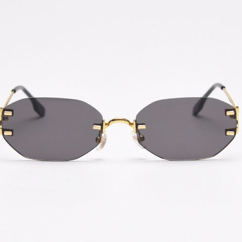 Rimless Oval Sunglasses with Gold Frame