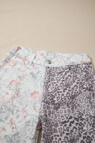 Floral and Leopard Print Wide-Leg Jeans