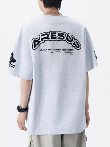 Men's Plus Size Varsity Style Applique Round Neck T-Shirt