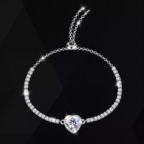 2 Carat 925 Sterling Silver Moissanite Chain Heart Bracelet