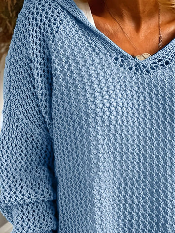 Openwork Long Sleeve Hooded Knit Cover Up