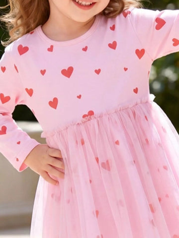 Children's Heart Print Tulle Dress