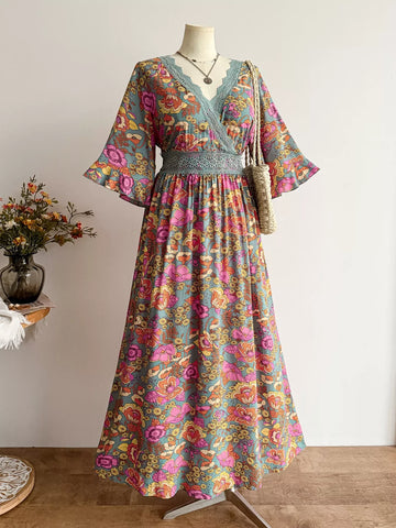 Plus Size Lace Detail Floral Surplice Dress
