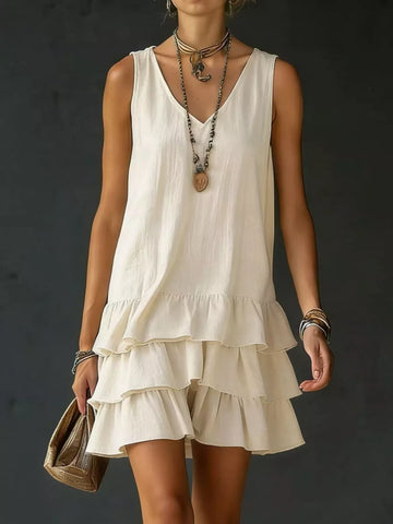 Full Size Ruffled Hem V-Neck Sleeveless Dress Plus Size