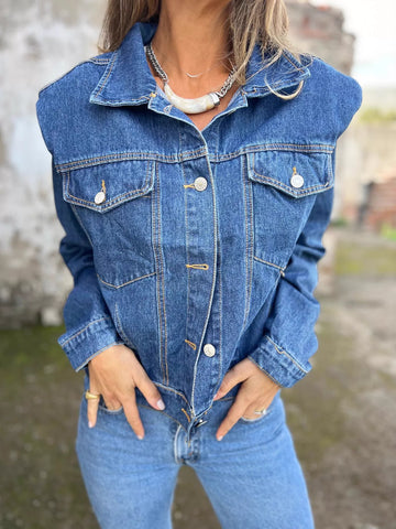 Plus Size Button Up Chest Pockets Denim Jacket