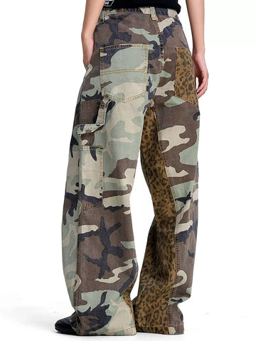 Men's Camouflage Leopard Patchwork Cargo Pants