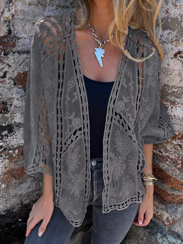 Full Size Embroidered Open Front Cardigan Plus Size