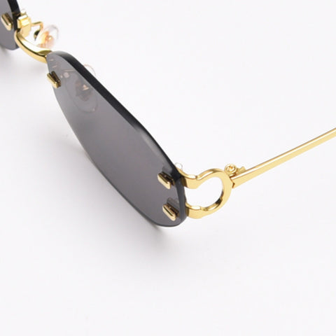 Rimless Oval Sunglasses with Gold Frame