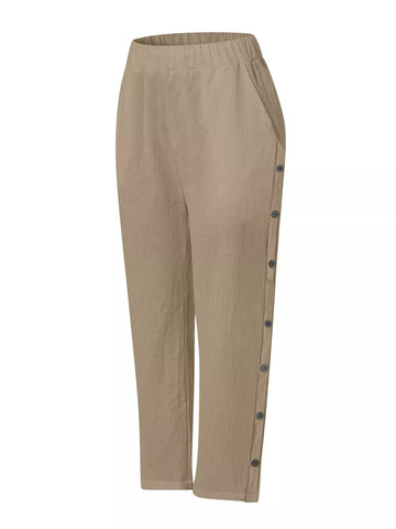 Full Size Side Button Decor Pants Plus Size
