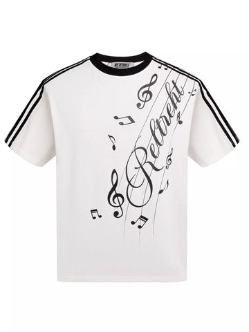 Men's Contrast Striped Music Print T-Shirt