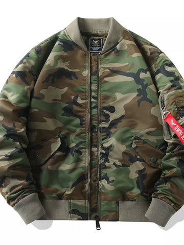 Men's Plus Size Camouflage Zip Up Bomber Jacket
