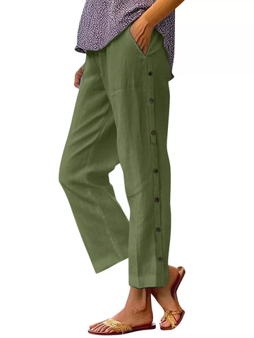 Full Size Side Button Decor Pants Plus Size