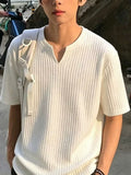 Men's Plus Size Casual Notched Ribbed T-Shirt