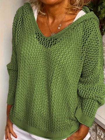 Openwork Long Sleeve Hooded Knit Cover Up