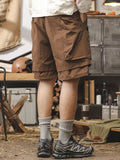 Men's Plus Size Multiple Pocket Layered Cargo Shorts with Drawstring Hem