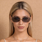 Rimless Oval Sunglasses with Gold Frame