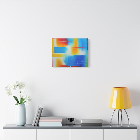 Abstract Color Field Matte Canvas Print — Vibrant Blue, Yellow & Red Stretched Wall Art