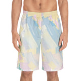 Pastel Brushstroke Board Shorts — Men's Beach Swim Trunks