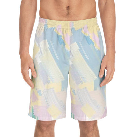 Pastel Brushstroke Board Shorts — Men's Beach Swim Trunks
