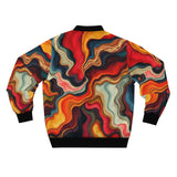 Abstract Swirl Bomber Jacket — Colorful Retro Marble AOP