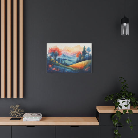 Watercolor Mountain Landscape Canvas Print — Stretched Matte Wall Art