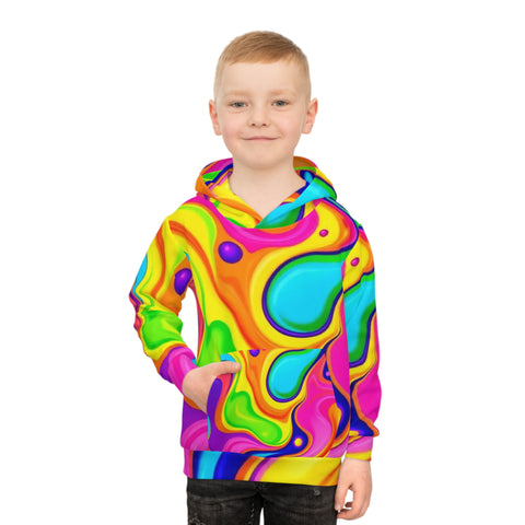 Kids' Psychedelic Rainbow Hoodie — Vibrant Swirl All-Over Print
