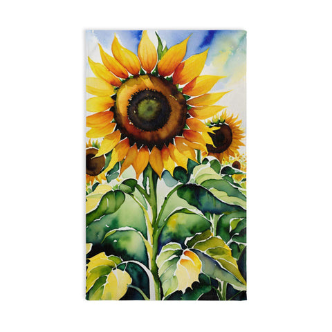 Sunflower Watercolor Hand Towel — Bright Floral Kitchen & Guest Towel