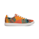 Men's Low-Top Sneakers — Abstract Orange Art Leather Shoes