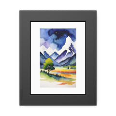 Framed Mountain Watercolor Print — Scenic Landscape Paper Poster