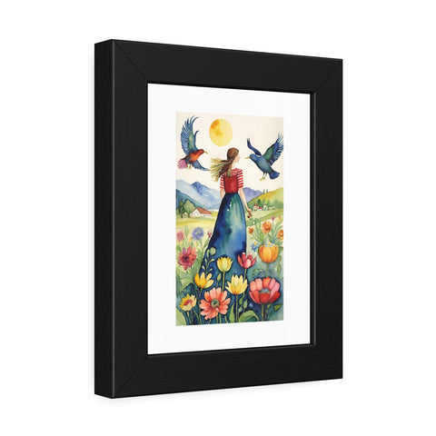 Framed Art Print — Woman in Flower Field Watercolor Poster