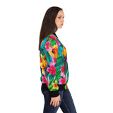 Tropical Parrot Floral Bomber Jacket — Women's Colorful Hawaiian AOP