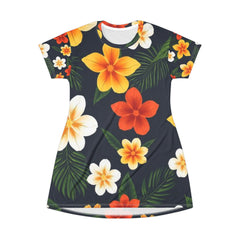 Tropical Plumeria Floral T-Shirt Dress – Hawaiian Beach AOP Print