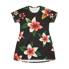 Floral Plumeria T-Shirt Dress — Pink Tropical All-Over Print