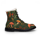 Mushroom Forest Fur-Lined Leather Boots — Cozy Women's Autumn Lace-Up