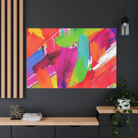 Abstract Rainbow Brushstrokes Matte Canvas Wall Art — Vibrant Stretched 1.25"