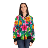 Tropical Parrot Floral Bomber Jacket — Women's Colorful Hawaiian AOP