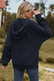 Drawstring Zip Up Dropped Shoulder Hoodie