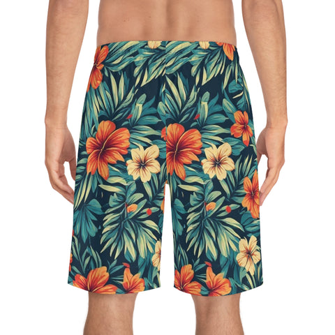 Tropical Hibiscus Board Shorts — Men's Floral Swim Trunks